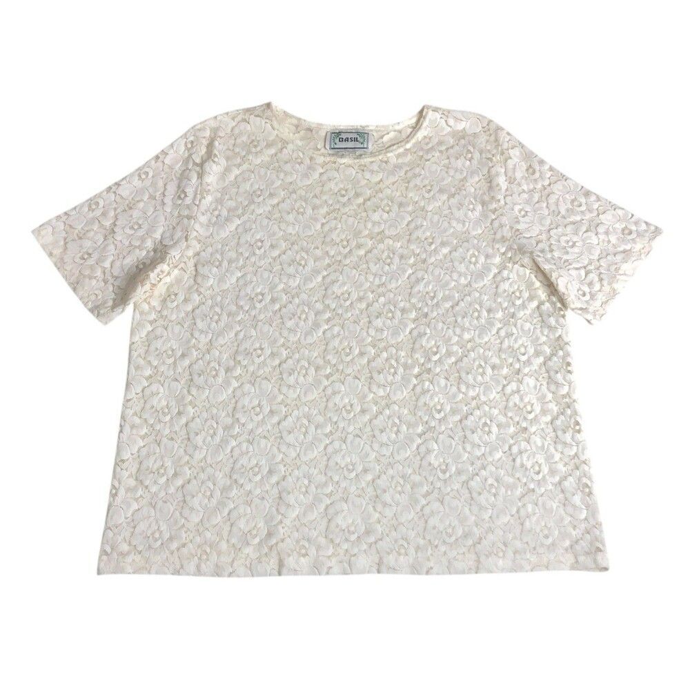 Vintage Basil Top Womens 2X Cream Floral Lace Coquette Cottagecore Boho 90s USA